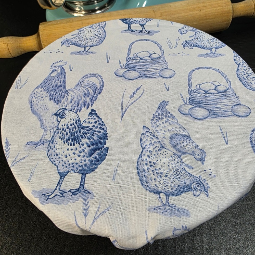Country Chicken Blue Floral Reversible KitchenAid Mixer Mixing Bowl Cover Baking